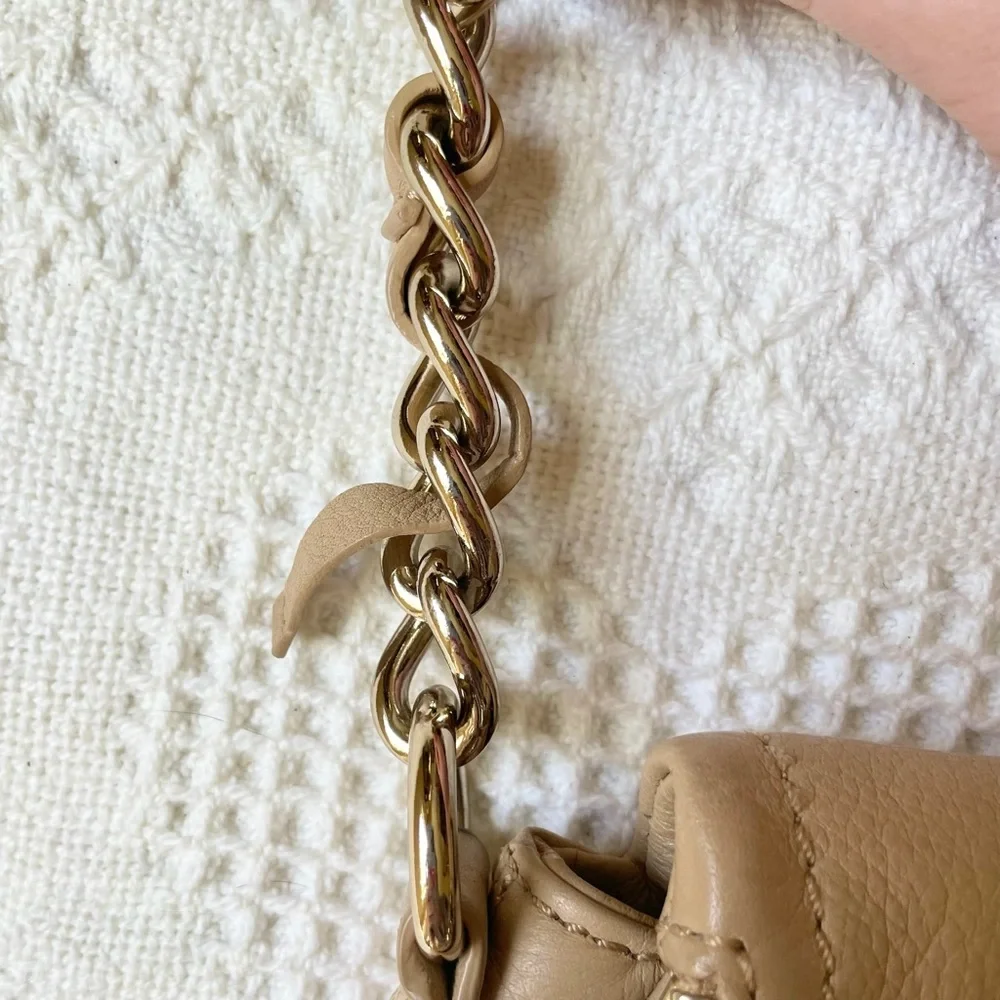 Kate Spade Purse Bag Beige Gold Pebbled Leather Cobble Hill Penny Pockets READ